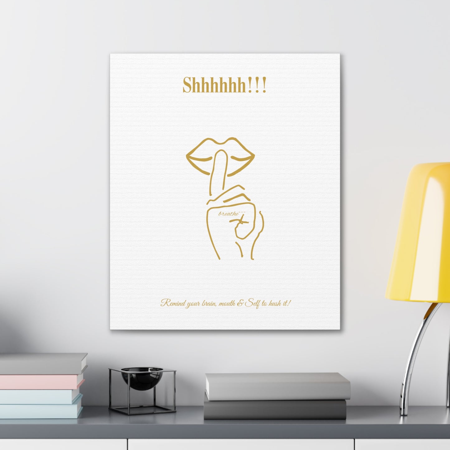 Elegant "Shhhhhh!!!" Canvas Art - Gold Lip & Hand Design