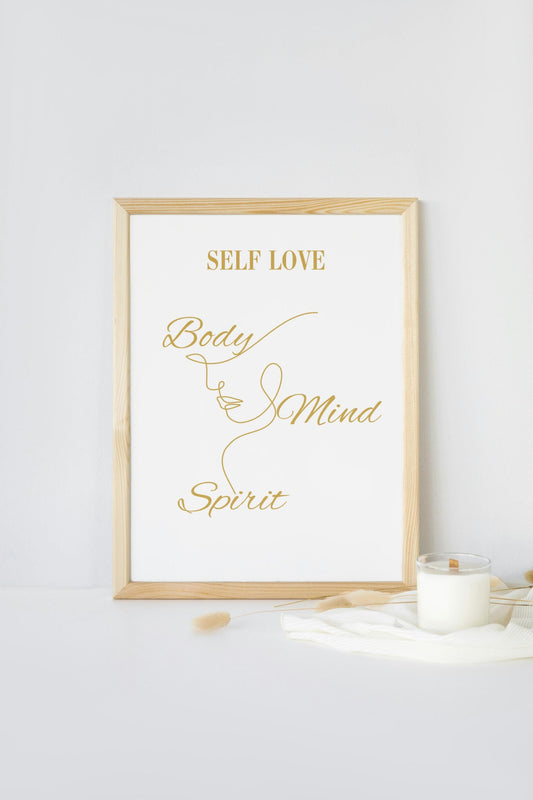 white brown Self Love Wall Art| Body Mind Spirit | Self Love Prints | Self Care Wall Art | Mindfulness Wall Art |  | Digital Print